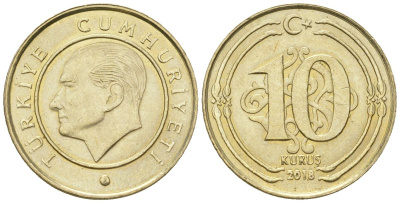 Турция 10 курушей 2018 KM 1241 медь цинк никель 4608-541