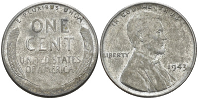 США 1 цент 1943 Авраам Линкольн KM 132 a сталь плакированная цинком 4115-758