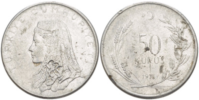 Турция 50 курушей 1976 Анатолийская невеста KM 899 нержавеющая сталь 4178-1132