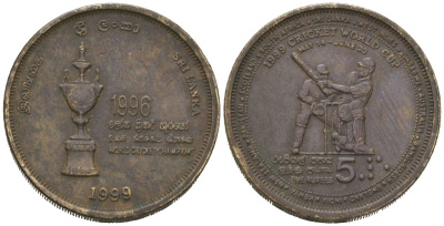 Шри-Ланка 5 рупий 1999 Чемпионат Мира по крикету KM 161 алюминиевая бронза 4620-215