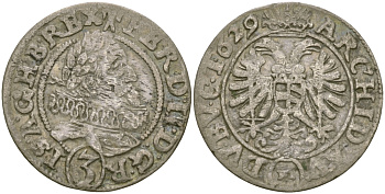 АВСТРИЯ 3 КРЕЙЦЕРА 1629 ФЕРДИНАНД II (1619-1637), МОНДВОР БРЕСЛАУ KM 581 серебро 99-953