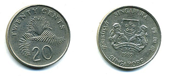 Сингапур 20 центов 1989 KM 52 медно-никель 35-453