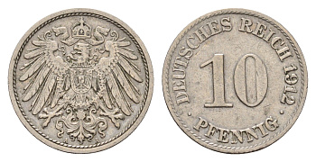 Германия 10 пфеннигов 1912 A, Вильгельм II (1888-1918) KM 12, J. 13 медно-никель 4636-932