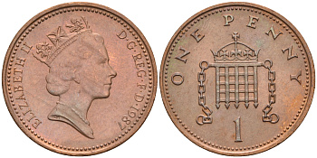 Великобритания 1 пенни 1987 Елизавета II (1952-2022) КМ 935, Spink 4381 (B3) бронза 4594-121