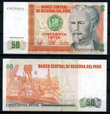 Перу 50 инти 1987 Николас де Пьерола, президент Pick 131 b бумага UNC (пресс) 8621-34-3-1