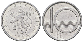 Чехия 10 геллеров 1993 b’ KM 6 алюминий 4532-723