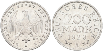 Германия 200 марок 1923 A KM 35, J. 304, Weege 22 алюминий UNC 4586-253