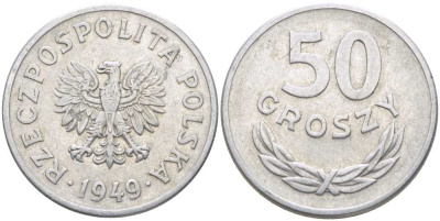 Польша 50 грошей 1949 KM 44а, Parchimowicz 209b алюминий 5010-1221