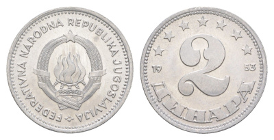 Югославия 2 динара 1953 KM 31 алюминий UNC 4181-943
