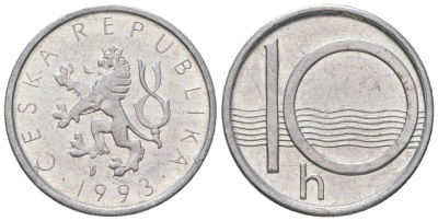Чехия 10 геллеров 1993 b’ KM 6 алюминий 4532-723