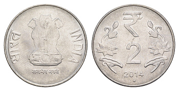 Индия 2 рупии 2014 KM 395 нержавеющая сталь UNC 4650-1142