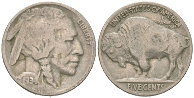 США 5 центов 1934 индеец, бизон KM 134 медно-никель 4614-1145