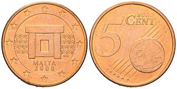 Мальта 5 евроцентов 2008 F KM 127 сталь плакированная медью UNC 4548-137