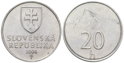 Словакия 20 геллеров 1994 MK KM 18 алюминий aUNC 4164-553