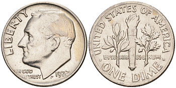 США 10 центов = дайм 1972 Рузвельт KM 195а медь плакированная медно-никелем 4115-353