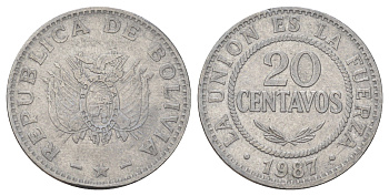 Боливия 20 сентаво 1987 KM 203 нержавеющая сталь 44-1043