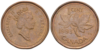 Канада 1 цент 1993 Елизавета II (1952-2022), кленовый лист KM 181 бронза 4609-242