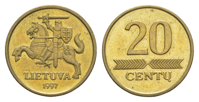 Литва 20 центов 1997 KM 107 никель латунь UNC 4633-851