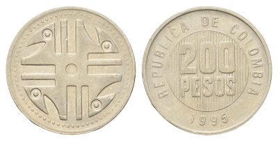 Колумбия 200 песо 1995 KM 287 медь цинк нкиель 4662-634