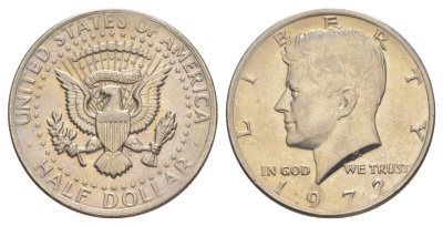 США 1/2 доллара (50 центов) 1972 Джон Кеннеди KM 202b медь плакированная медно-никелем aUNC 4157-844