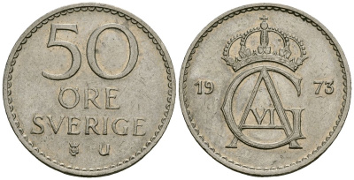 Швеция 50 эре 1973 Густав VI Адольф (1950-1973) KM 837 медно-никель 4167-351