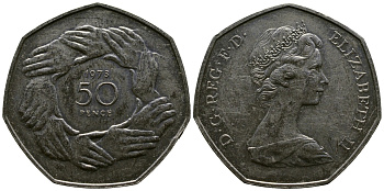 Великобритания 50 пенсов 1973 Елизавета II (1952-2022), вступление в Европейское экономическое сообщество KM 918, Spink 4224 медно-никель 3334-132