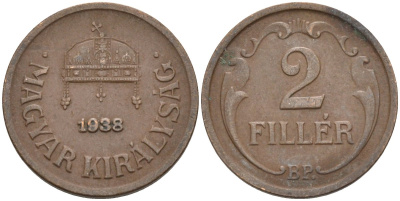 Венгрия 2 филлера 1938 BP KM 506 бронза 4115-1164