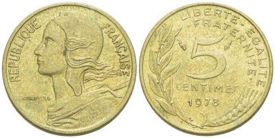 ФРАНЦИЯ 5 САНТИМОВ 1978 ТИП MARIANNE KM 933 медь алюминий никель 3955-321