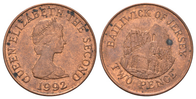 Джерси 2 пенса 1992 Елизавета II (1952-2022), Сент-Хелиер KM 55 бронза 4666-734