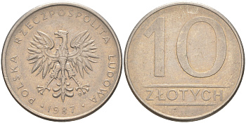 Польша 10 злотых 1987 MW KM 152.1, Parchimowicz 243d медно-никель 106-643
