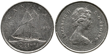 Канада 10 центов 1979 Елизавета II (1952-2022), парусник KM 77.2 никель 4532-824