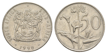ЮАР 50 центов 1990 Зантедеския Эллиота (калла), герб KM 87 никель 4597-322