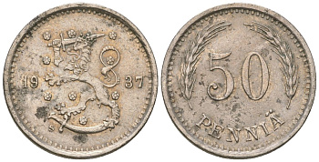 Финляндия 50 пенни 1937 S KM 26 медно-никель 4174-1048