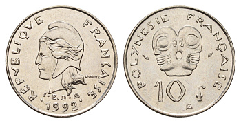 Французская Полинезия 10 франков 1992 KM 8 никель UNC 4118-751