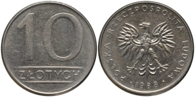 Польша 10 злотых 1988 MW KM 152.1 медно-никель 186-1237