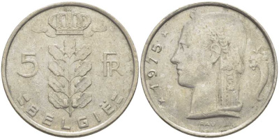 Бельгия 5 франков 1975 Belgie, Бодуэн I (1951-1993) KM 135.1 медно-никель 119-834