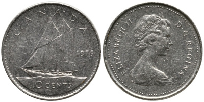 Канада 10 центов 1979 Елизавета II (1952-2022), парусник KM 77.2 никель 4532-824