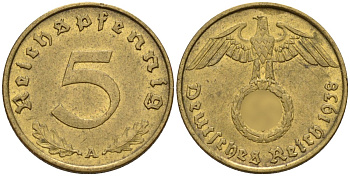 Германия 5 рейхспфеннигов 1938 A KM 91, J. 363 алюминиевая бронза 4151-811