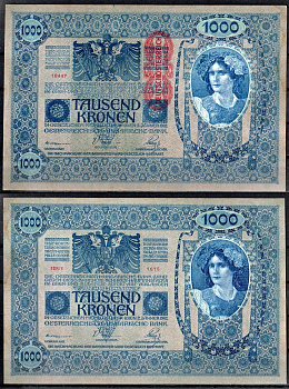 Австрия 1000 крон 1902 (1919) Pick 59 бумага UNC (пресс) 8613-9-1-1