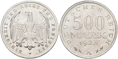 Германия 500 марок 1923 А KM 36, J.305 алюминий UNC 4587-411
