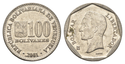 Венесуэла 100 боливаров 2001 Симон Боливар Y 83 сталь плакированная никелем 4662-1015