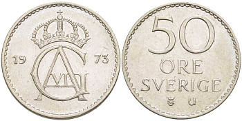 Швеция 50 эре 1973 U, Густав VI Адольф (1950-1973) KM 837 медно-никель 176-521
