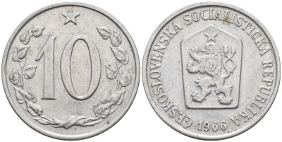Чехословакия 10 геллеров 1966 KM 49.1 алюминий 4541-517