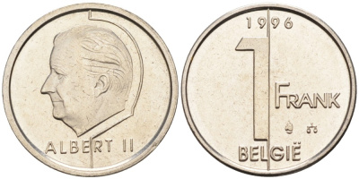 Бельгия 1 франк 1996 Belgie KM 188 железо плакированное никелем UNC 192-523