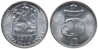Чехословакия 5 геллеров 1977 KM 86 алюминий UNC M54-13