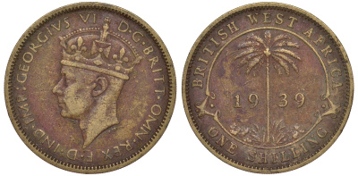 Британская Западная Африка 1 шиллинг 1939 Георг VI KM 23 никель латунь 25-1532