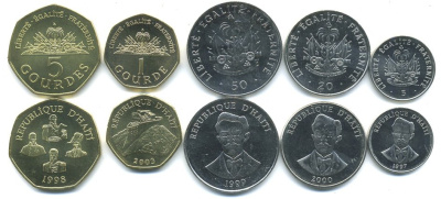 Гаити лот из  монет 1997-2003 (5, 20, 50 сантимов, 1, 5 гурдов) UNC 181-1041-1045