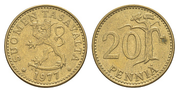 Финляндия 20 пенни 1977 KM 47 алюминиевая бронза 4648-423