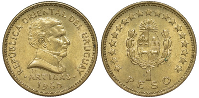 Уругвай 1 песо 1965 KM 46 алюминиевая бронза 106-1221