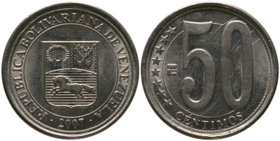 Венесуэла 50 сентимо 2007 KM 92, Schon 105 сталь плакированная никелем 4529-121